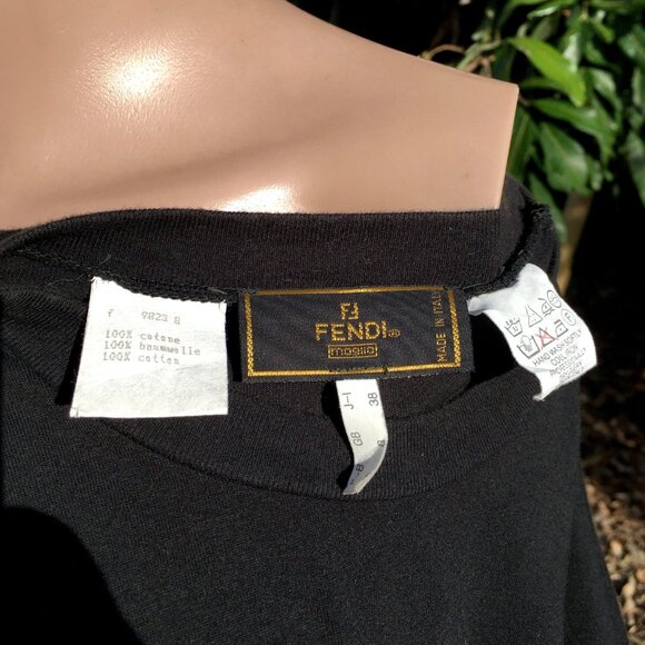 FENDI Black Basic T-Shirt Crew Neck Classic Logo Print Size 4 US 38 IT M L - Picture 7 of 7
